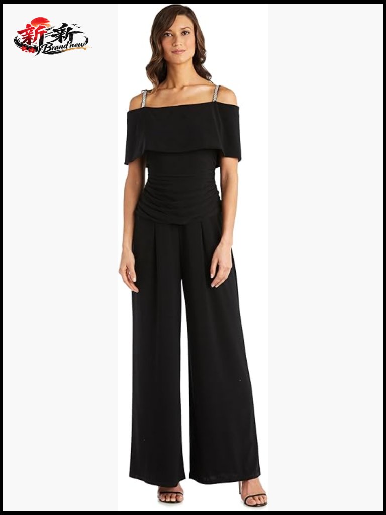 Glittering Allure Jumpsuit Off-Shoulder Wide Leg Formal Polyester Spandex